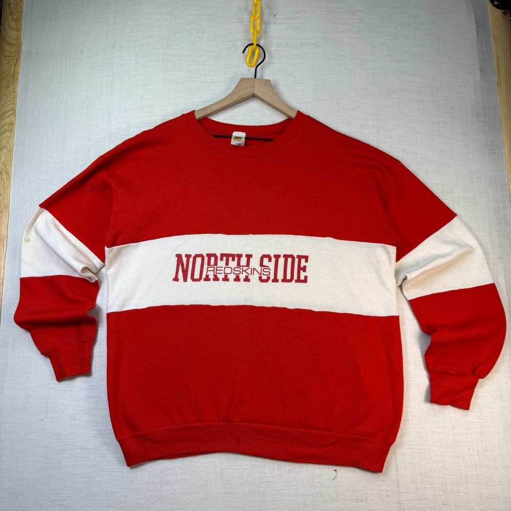 VTG North Side Redskins Crewneck Sweatshirt Men XL Velva Sheen Red Colorblock US